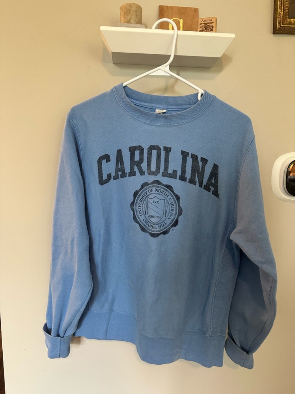 Champion Carolina Light Blue Pullover Sweatshirt with Navy Print